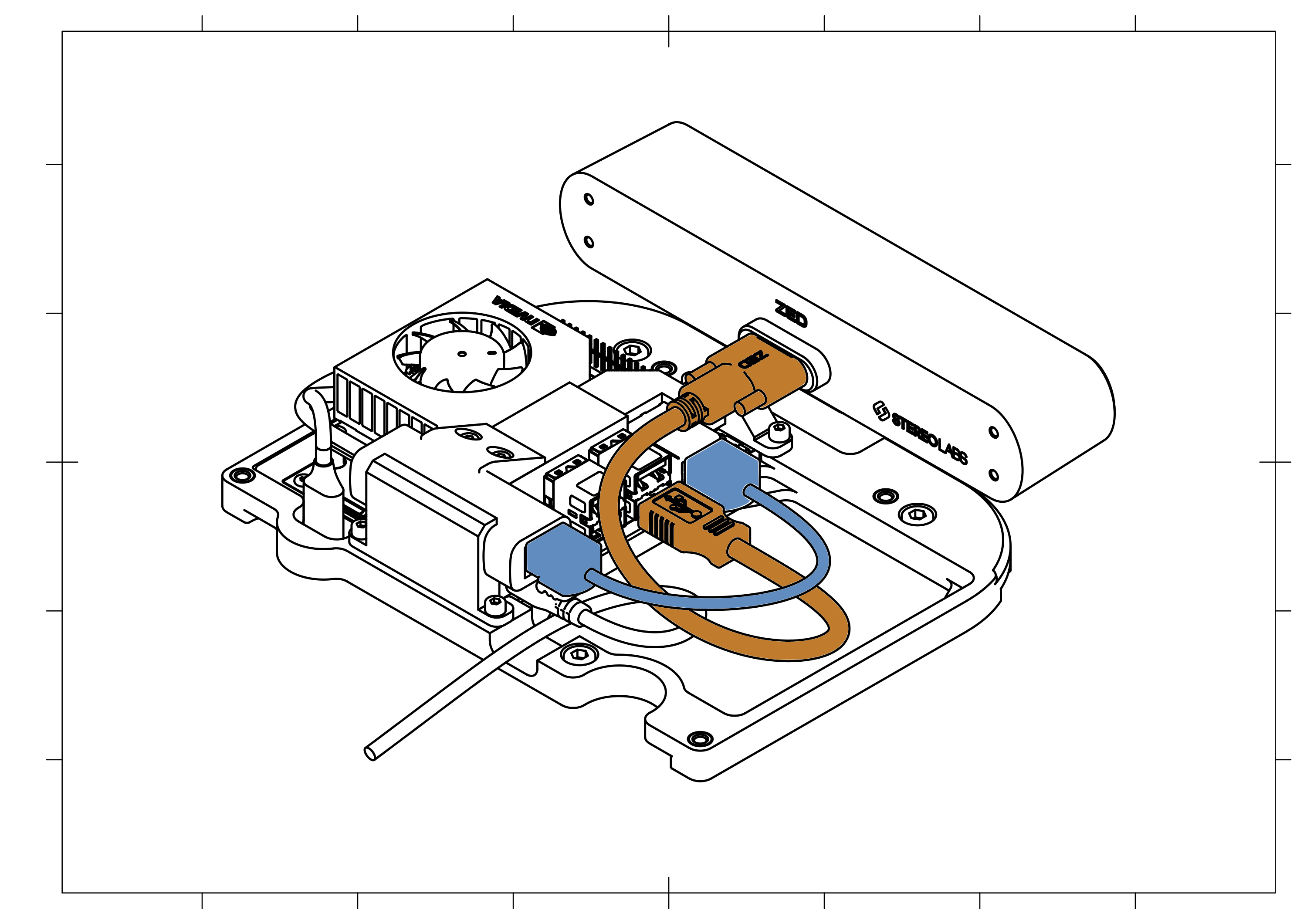 Connecting the Ethernet patch cable and the ZED2i camera USB-A cable